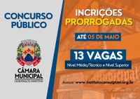 Inscrições para concurso da Câmara são prorrogadas até 05 de maio