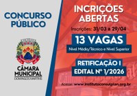 Legislativo Martinense publica retificação do edital do concurso público